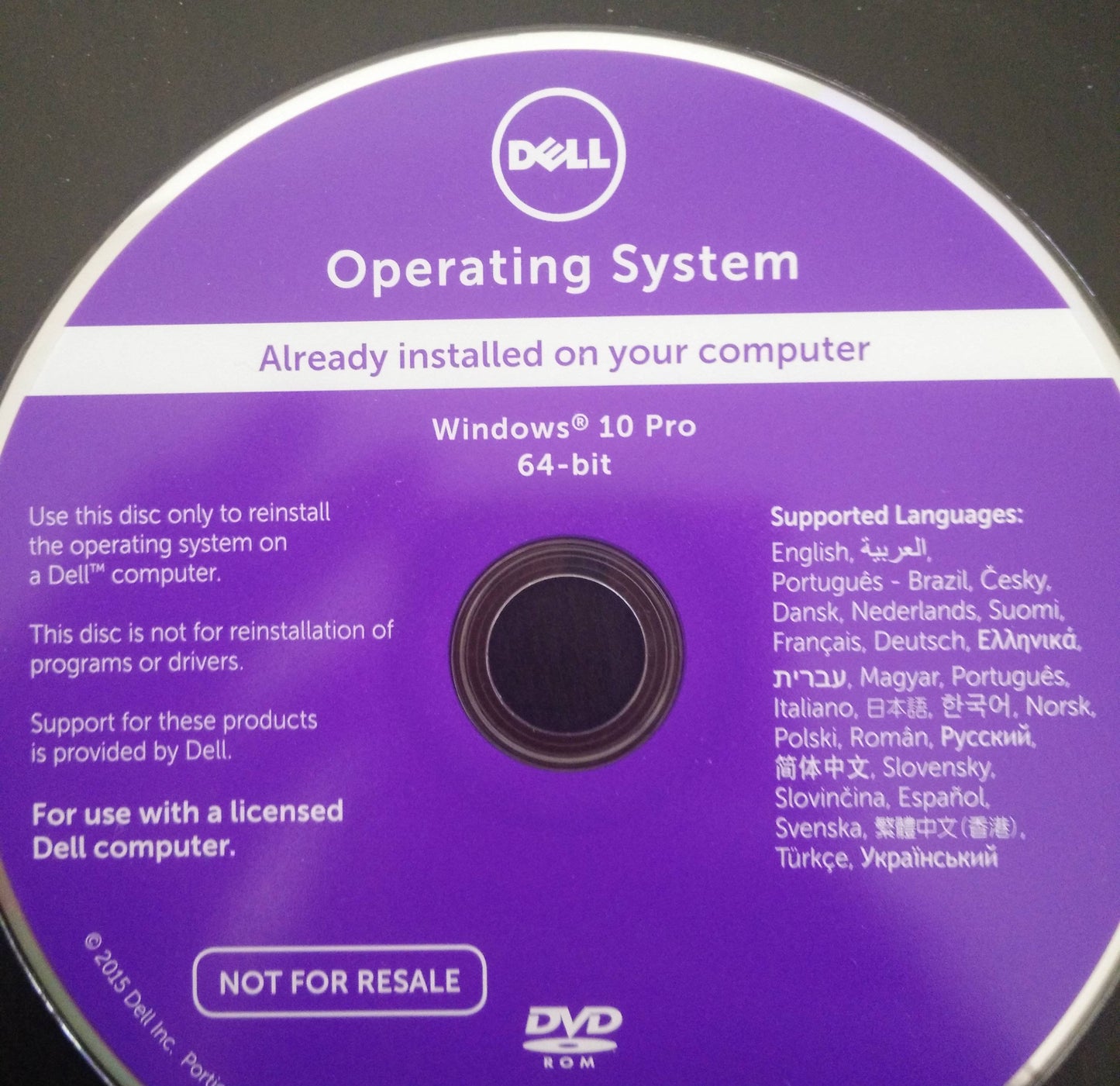 OEM Dell Windows 10 Pro 64-bit Operating System INSTALLATION DVD VM3V3 A00 DISC ONLY